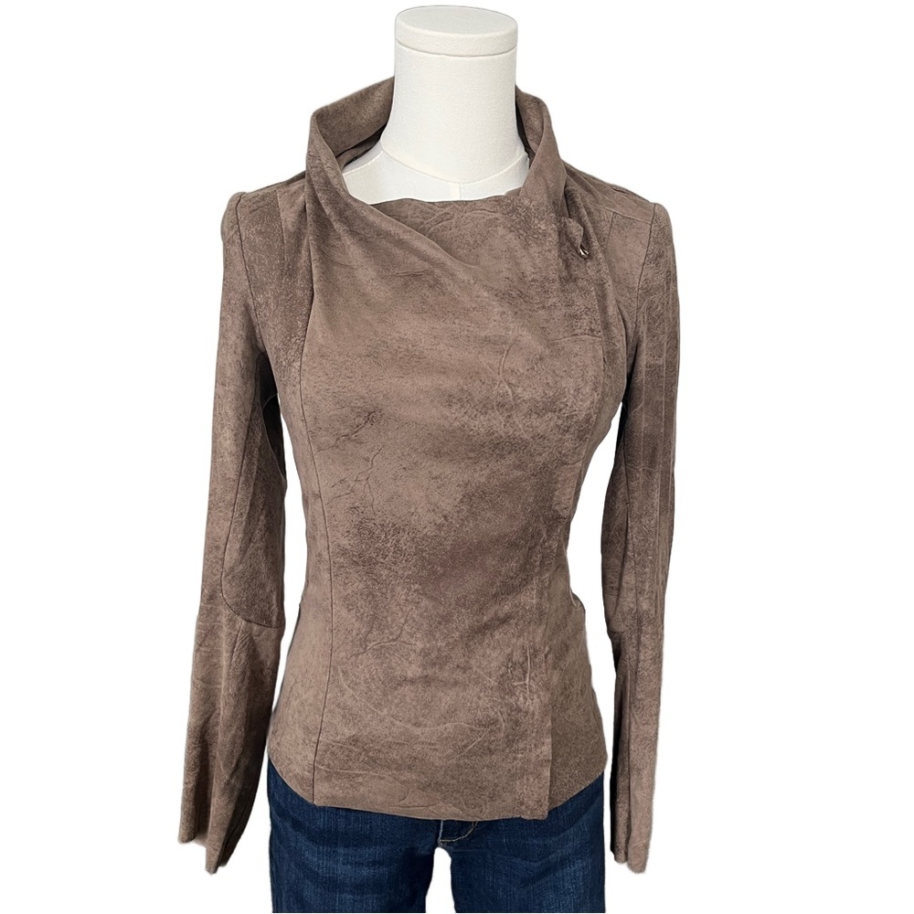 Zara Taupe Suede-Look Asymmetric Zip Jacket Size XS - Picture 2 of 11